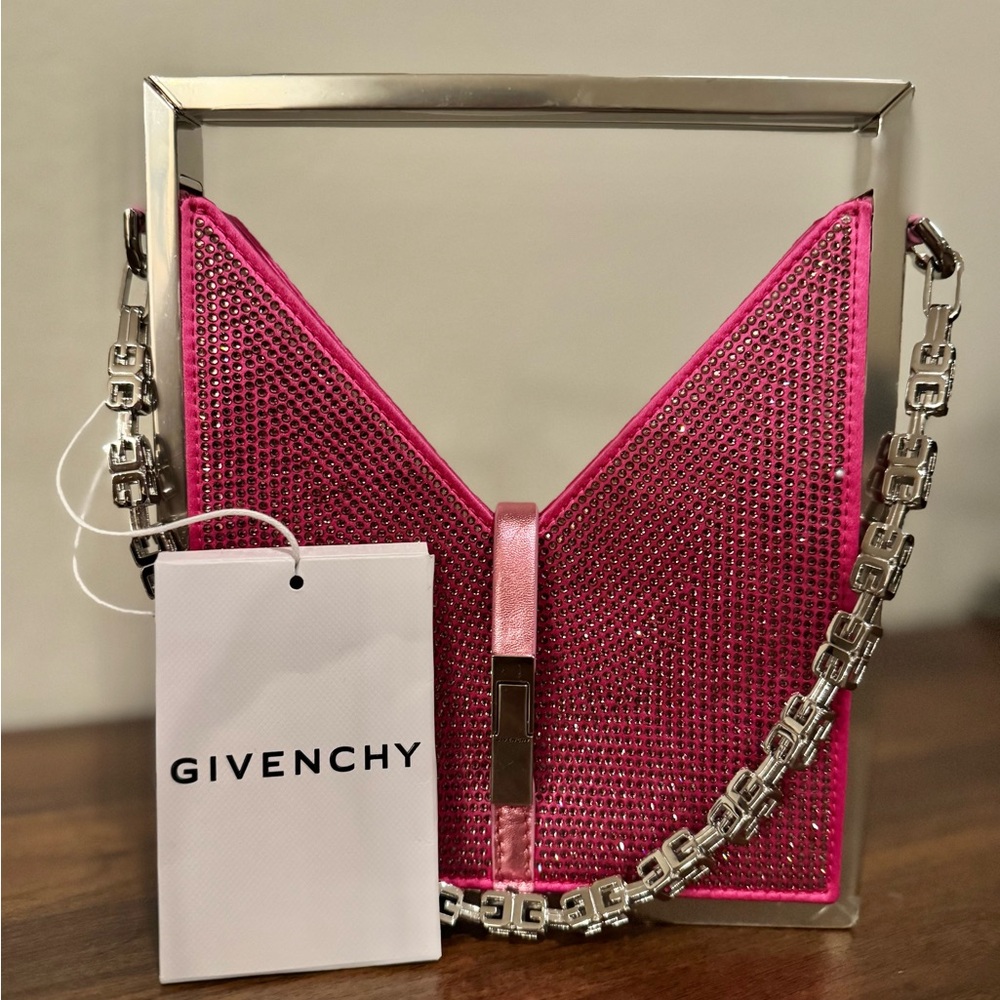 NWT Rare Givenchy Pink Silk w/ Rhinestones Cut Out Bag
